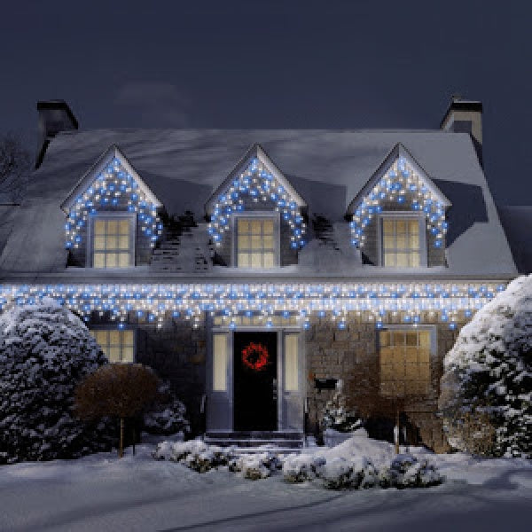 Set 2 Instalatii LED tip franjuri 12m, de exterior, alba, albastra sau multicolora