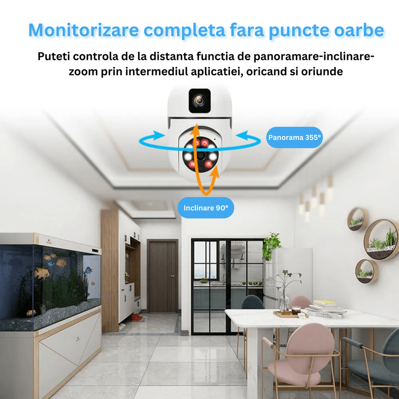 Camera supraveghere Tip Bec ULTRA HD Dual Camera, PTZ, Conexiune WiFi, Dulie E27 + Card de memorie 32GB - CADOU
