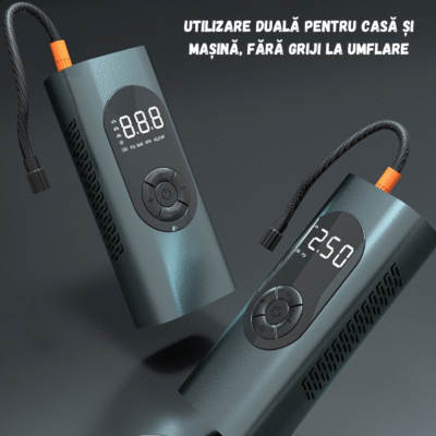 Compresor inteligent auto (150PSI, LED, 4 adaptoare) + stilou auto și afișaj pentru telefon – Cadou gratuit
