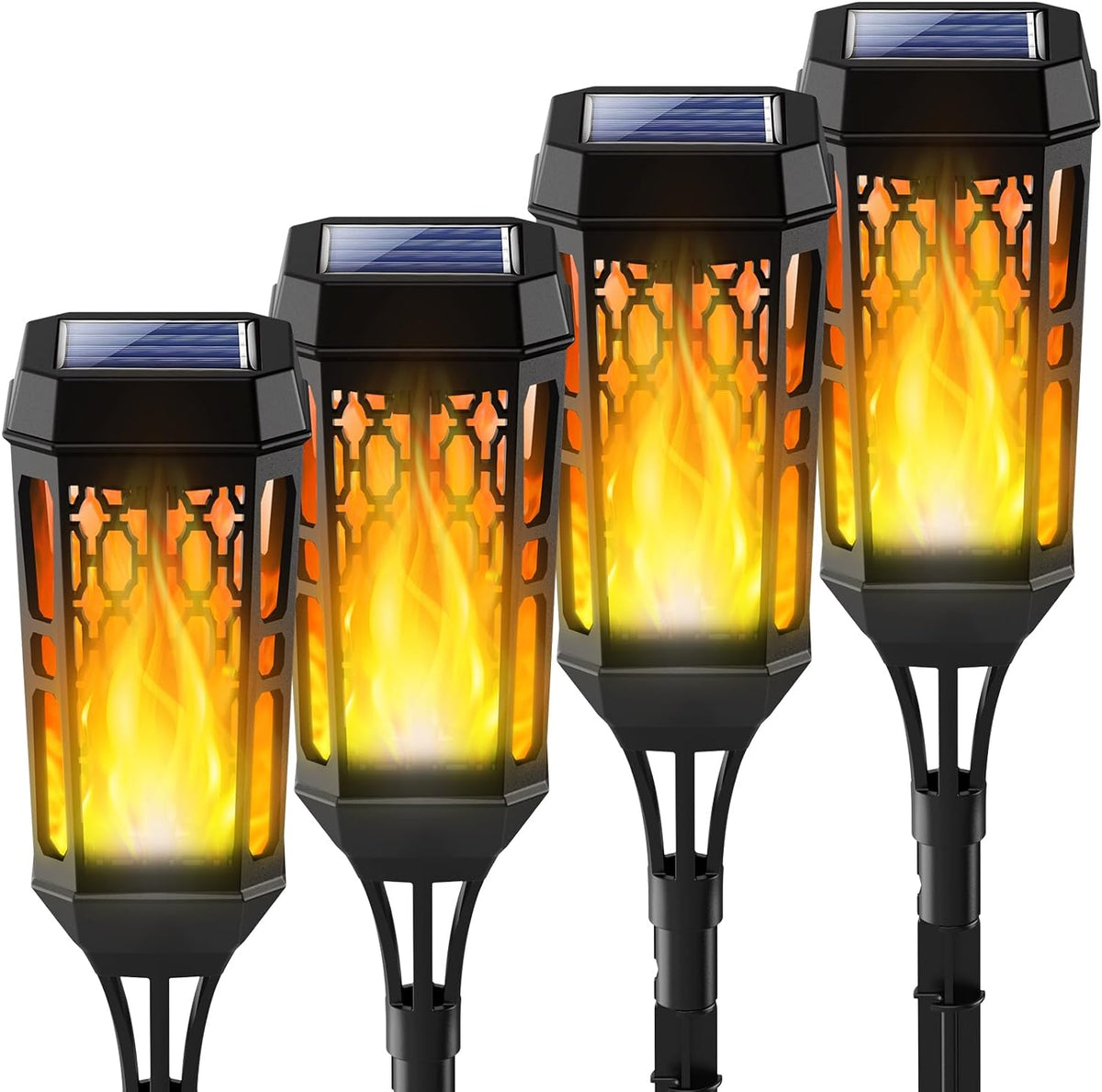 3+1 GRATIS Lampi Solare de Gradina cu Model , Tip Torta, 12 LED-uri, Efect Flacara, IP65