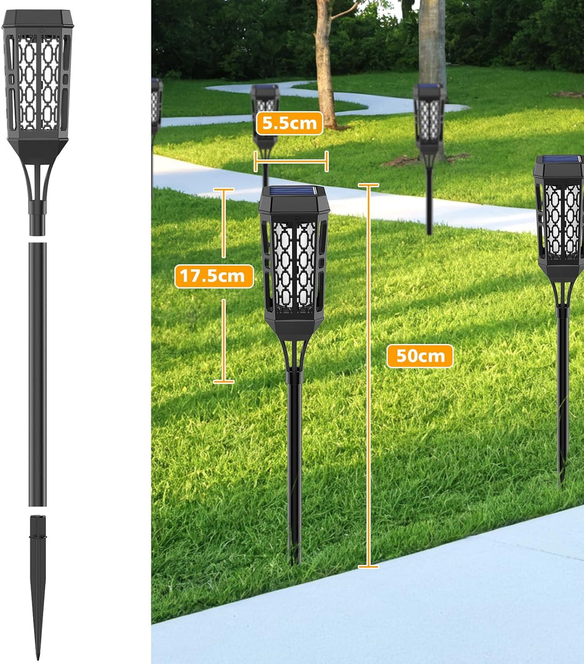 3+1 GRATIS Lampi Solare de Gradina cu Model , Tip Torta, 12 LED-uri, Efect Flacara, IP65