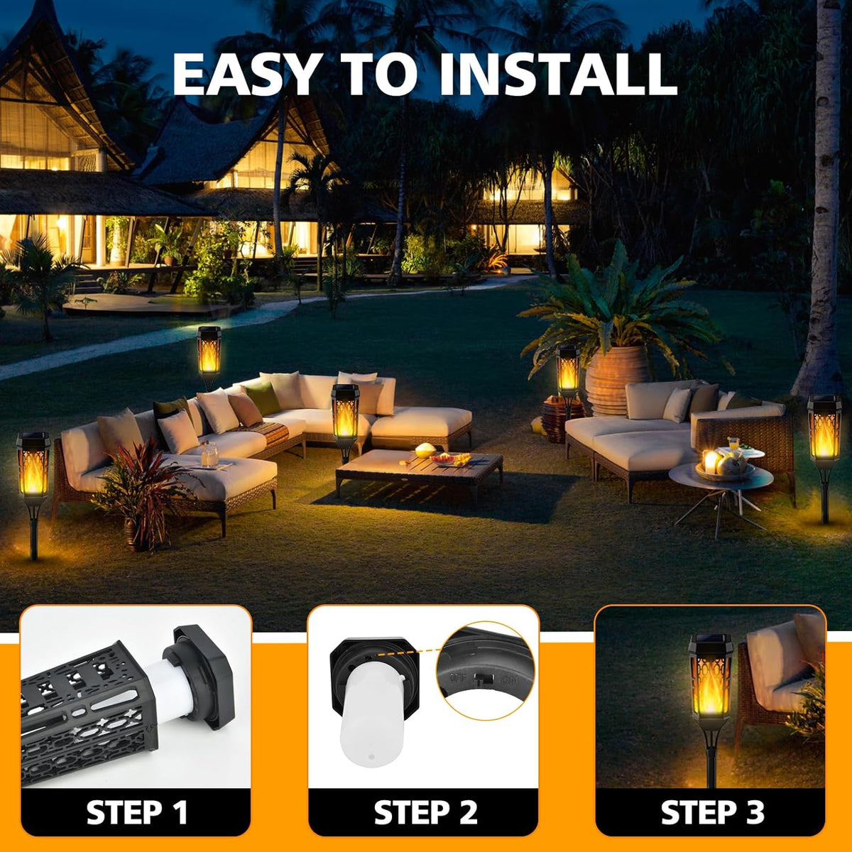 3+1 GRATIS Lampi Solare de Gradina cu Model , Tip Torta, 12 LED-uri, Efect Flacara, IP65