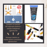 Kit reparatie parbriz + solutie de indepartat zgarieturile auto 200 ml + CADOU marker pentru acoperirea zgarieturilor