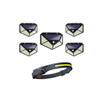 5 X Lampa Solara 100 Led-uri Cu Senzor De Miscare + Lanterna De Cap Cu Acumulator Intern, Frontala, Cu