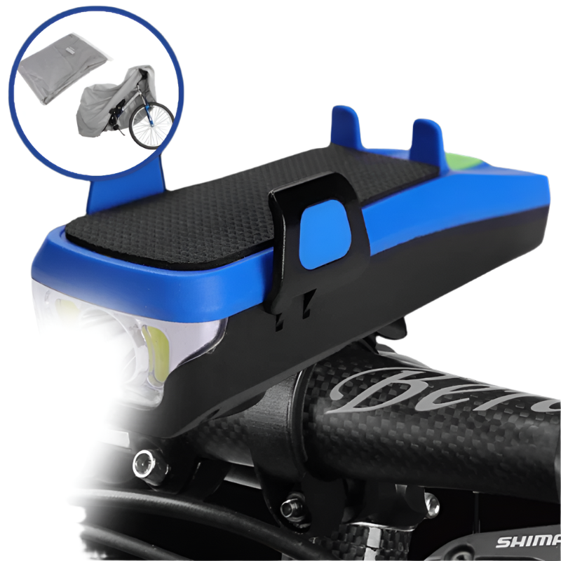 Lanternă frontală pentru bicicletă cu suport pentru telefon, claxon și baterie externă (3000mAh, impermeabilă) + husă gratuită pentru bicicletă