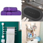 Set 2 prosoape de bumbac + suport de depozitare cu 2 niveluri + suport pentru prosoape cu ventuză + covoraș de baie gratuit