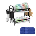 Suport de vase supraetajat, 2 nivele, negru +1 Set doua prosoape din bumbac de bucatarie CADOU