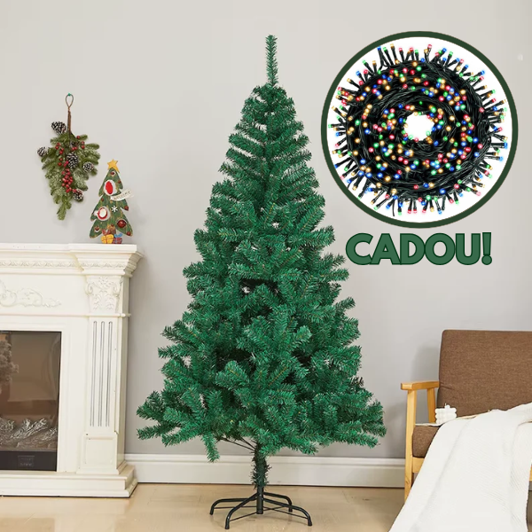 PACHET PROMOTIONAL !!! Brad Artificial verde, 150 CM + Instalatie liniara 100 LED-uri, 8 jocuri de lumini CADOU !!!