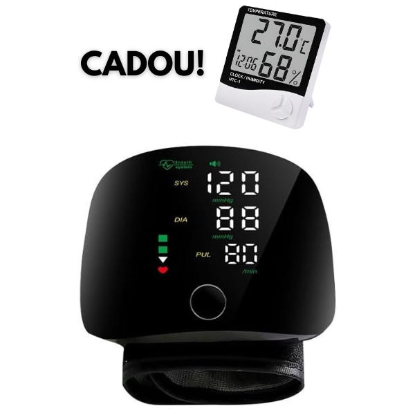 PACHET PROMOTIONAL !!! Tensiometru de incheietura automat cu ecran mare, electronic, pentru uz casnic + Ceas electronic de birou, cu ecran LCD ce indica temperatura si umiditatea CADOU !!!