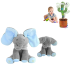 Jucarie interactiva Elefant Cucu-Bau, canta, vorbeste, flutura urechile + Jucarie cactus, canta, danseaza si imita cuvinte CADOU