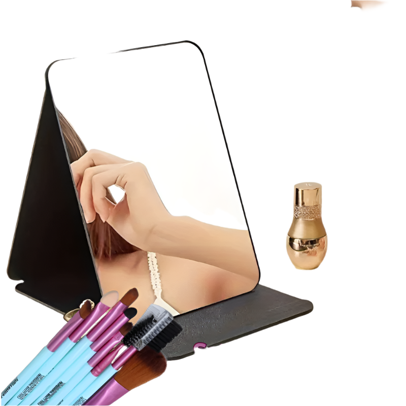 Mini oglinda portabila patrata cu LED pentru machiaj si suport pliabil + Set Pensule Machiaj, Makeup, 8 pensule, turcoazCADOU
