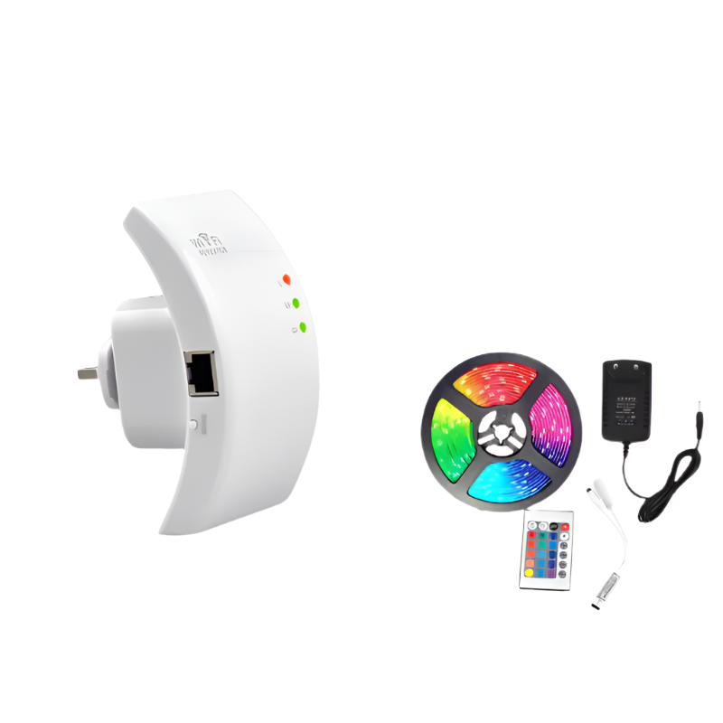 Amplificator wifi, dubleaza semnalul wireless pentru internet in zone fara semnal + Banda 300 led 5m cu telecomanda CADOU