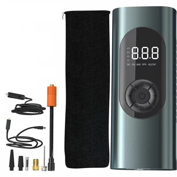 Compresor inteligent auto (150PSI, LED, 4 adaptoare) + stilou auto și afișaj pentru telefon – Cadou gratuit