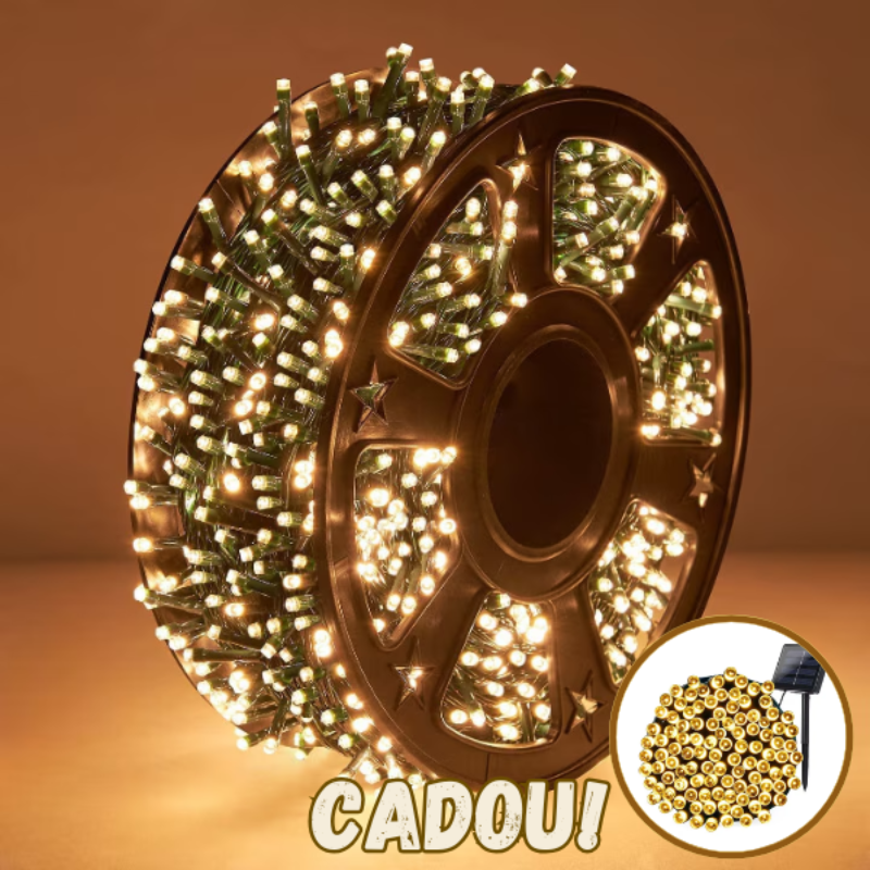 Instalatie de Craciun tip liniara pentru exterior 50 m Alb Cald + Instalatie solara cu 100 Leduri, 10 m Alb Cald - CADOU