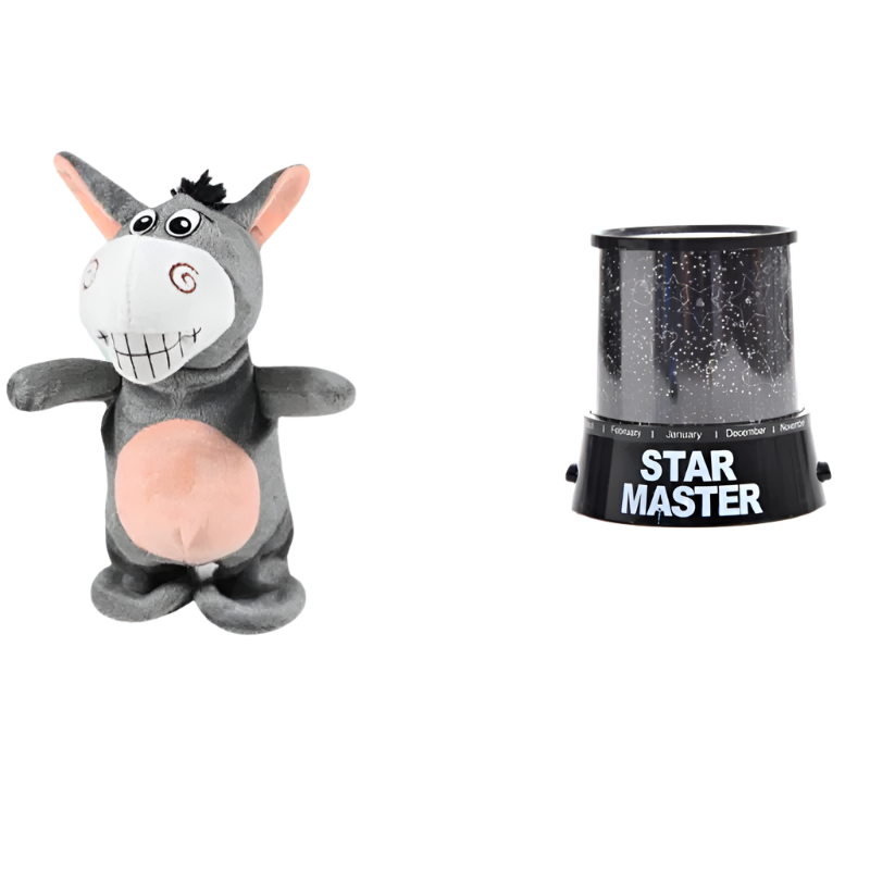 Jucarie interactiva – Magarus vorbitor din plus + lampa de veghe proiectie de stele CADOU