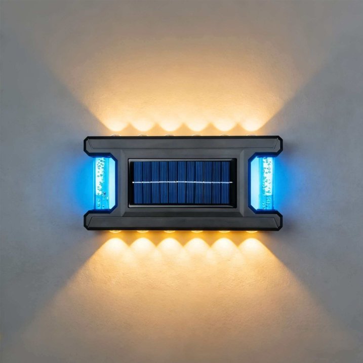 PACHET PROMOTIONAL 2+2 CADOU!! Lămpi Solare LED pentru Exterior cu Lumină Caldă și Iluminare RGB Laterală, Senzor Crepuscular, IP65