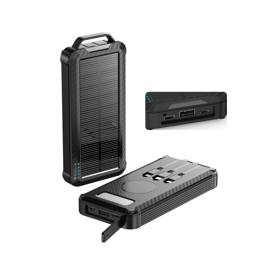 Baterie externa solara 20.000 mAh, 3 cabluri de incarcare si lanterna led + Set Casti Bluetooth - CADOU