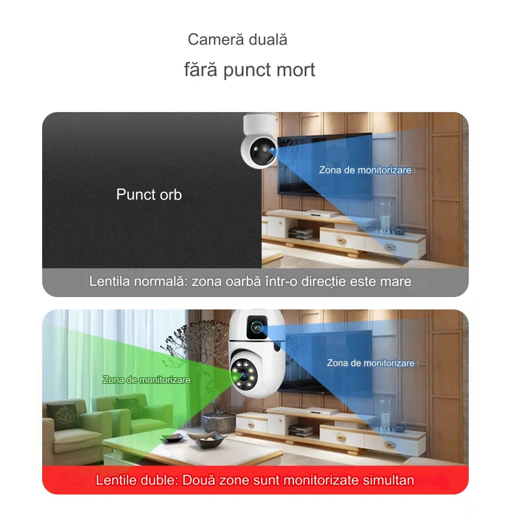 Camera supraveghere Tip Bec ULTRA HD Dual Camera, PTZ, Conexiune WiFi, Dulie E27 + Card de memorie 32GB - CADOU