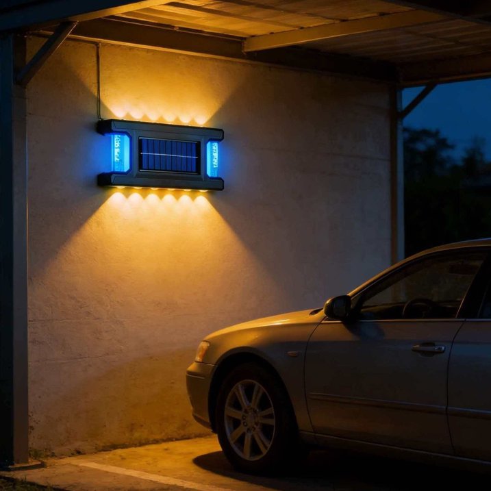 PACHET PROMOTIONAL 2+2 CADOU!! Lămpi Solare LED pentru Exterior cu Lumină Caldă și Iluminare RGB Laterală, Senzor Crepuscular, IP65