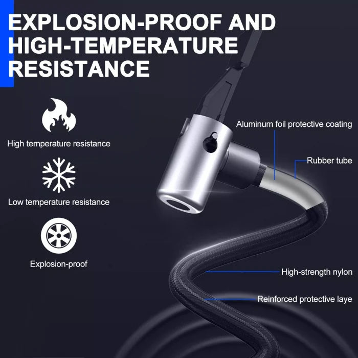 Compresor inteligent auto (150PSI, LED, 4 adaptoare) + stilou auto și afișaj pentru telefon – Cadou gratuit