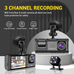 Camera auto tripla FullHD, 3 camere-fata/spate/interior, ecran 2'', G Senzor + Set casti Bluetooth - CADOU