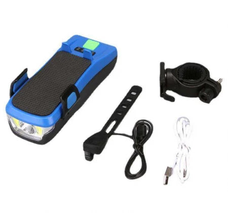 Lanternă frontală pentru bicicletă cu suport pentru telefon, claxon și baterie externă (3000mAh, impermeabilă) + husă gratuită pentru bicicletă