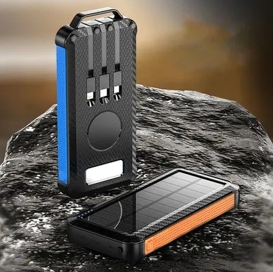 Baterie externa solara 20.000 mAh, 3 cabluri de incarcare si lanterna led + Set Casti Bluetooth - CADOU