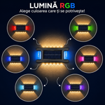 PACHET PROMOTIONAL 2+2 CADOU!! Lămpi Solare LED pentru Exterior cu Lumină Caldă și Iluminare RGB Laterală, Senzor Crepuscular, IP65