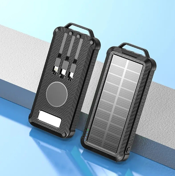 Baterie externa solara 20.000 mAh, 3 cabluri de incarcare si lanterna led + Set Casti Bluetooth - CADOU