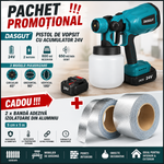 PACHET PROMOTIONAL !!! Pistol de Vopsit cu Acumulator DASGUT 24V, 2 Baterii, Rezervor 800 ml, Debit 650 ml/min + Doua Benzi adezive izolatoare din aluminiu, 5 cm x 5 m - CADOU !!!