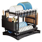 PACHET PROMOTIONAL !!! Scurgator vase, design auto-draining, organizator compact, negru, 42x30x29cm + 1 Set doua prosoape de bumbac pentru bucatarie si 1 ascutitor pentru cutite - CADOU !!!