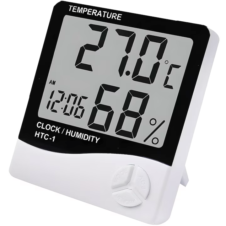 PACHET PROMOTIONAL !!! Tensiometru de incheietura automat cu ecran mare, electronic, pentru uz casnic + Ceas electronic de birou, cu ecran LCD ce indica temperatura si umiditatea CADOU !!!
