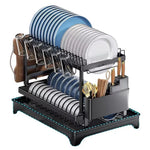 PACHET PROMOTIONAL !!! Scurgator vase, design auto-draining, organizator compact, negru, 42x30x29cm + 1 Set doua prosoape de bumbac pentru bucatarie si 1 ascutitor pentru cutite - CADOU !!!