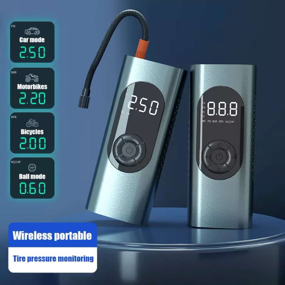 Compresor inteligent auto (150PSI, LED, 4 adaptoare) + stilou auto și afișaj pentru telefon – Cadou gratuit