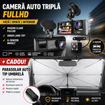 PACHET PROMOTIONAL !!! Camera auto tripla FullHD, 3 camere-fata/spate/interior, ecran 2'', G Senzor + Parasolar Auto tip Umbrela - CADOU !!!
