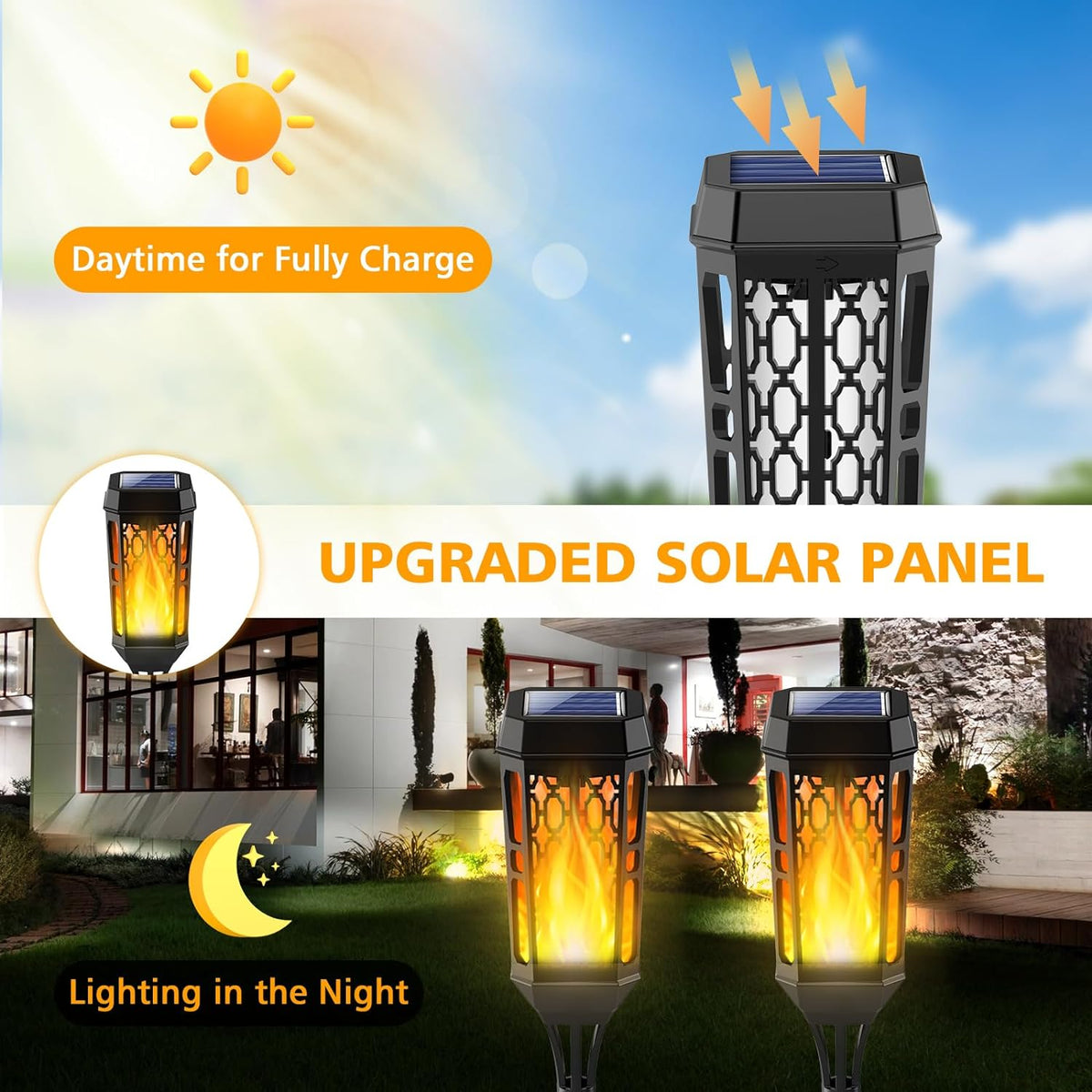 3+1 GRATIS Lampi Solare de Gradina cu Model , Tip Torta, 12 LED-uri, Efect Flacara, IP65