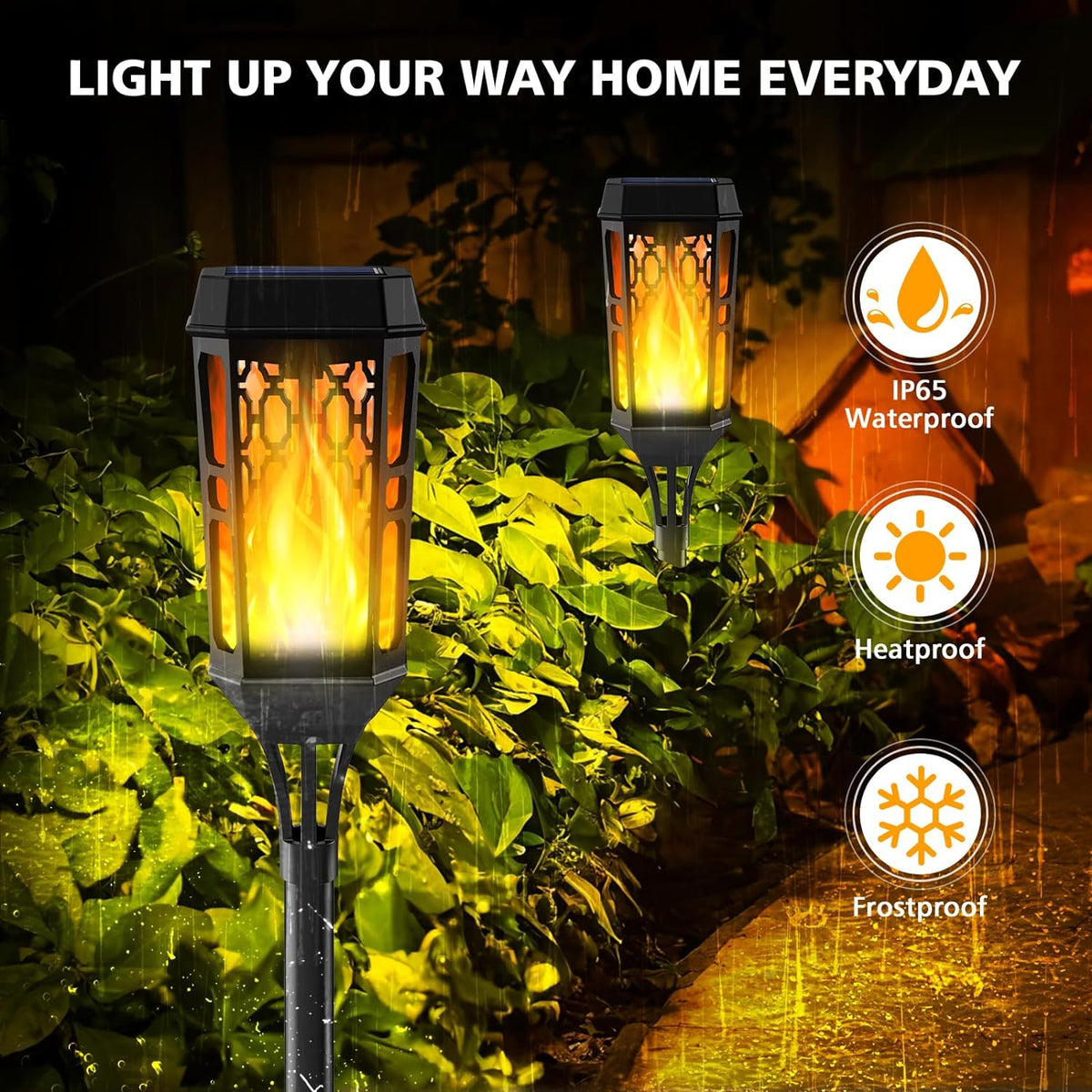 3+1 GRATIS Lampi Solare de Gradina cu Model , Tip Torta, 12 LED-uri, Efect Flacara, IP65