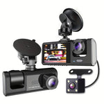 Camera auto tripla FullHD, 3 camere-fata/spate/interior, ecran 2'', G Senzor + Set casti Bluetooth - CADOU