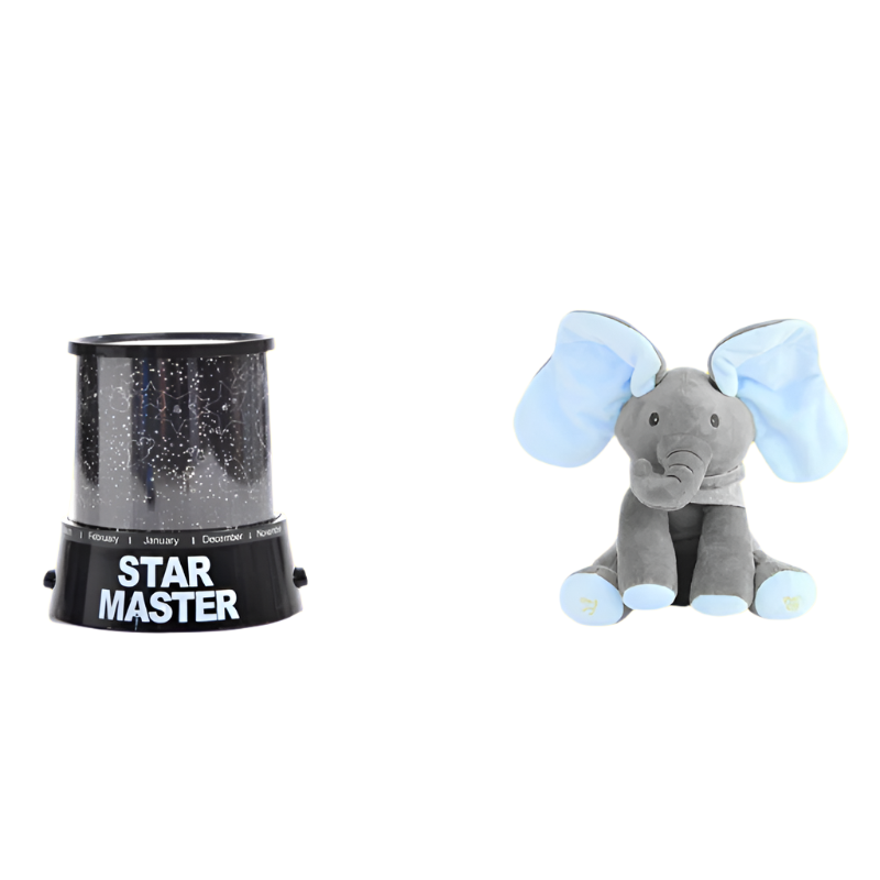 Jucarie interactiva Elefant Cucu Bau + Proiector StarMaster cu stelute multicolore CADOU